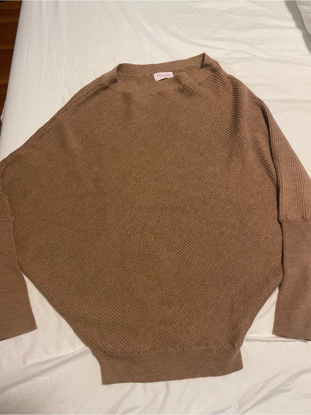 Pink Lily Chestnut Ribbed Crewneck Sweater